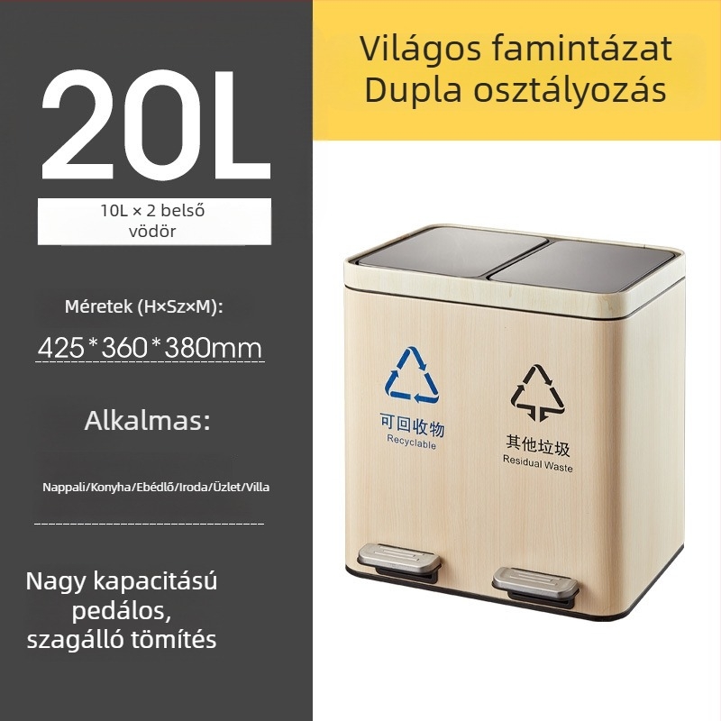 Rozsdamentes acélból készült kettős szemetes fedéllel és pedállal, száraz/nedves elkülönítés, konyhában és nappaliban, kereskedelmi használatra