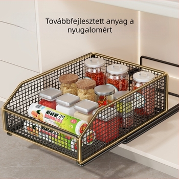Konyhai kihúzható szekrény- organizer, többfunkciós fiókos tárolópolc nassolnivalók számára, keskeny részek alatt a mosogatónál