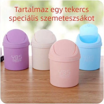 Kreatív asztali szemetes fedéllel, mini cilindrikus kuka otthonra, aranyos papírkosár a nappaliba és a hálószobába