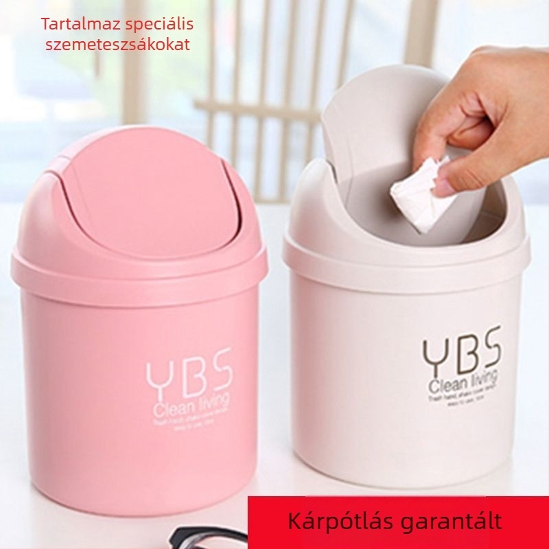 Kreatív asztali szemetes fedéllel, mini cilindrikus kuka otthonra, aranyos papírkosár a nappaliba és a hálószobába