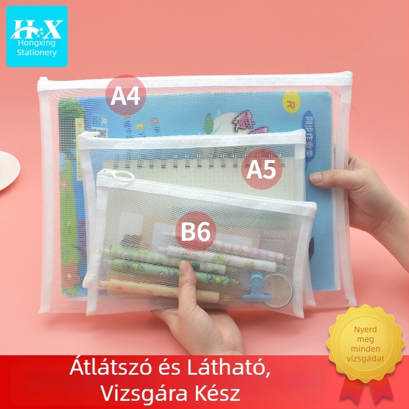 Átlátszó nejlon dokumentumtáska diákoknak, átlátszó szervező könyvekhez és irodai kellékekhez, cipzárral