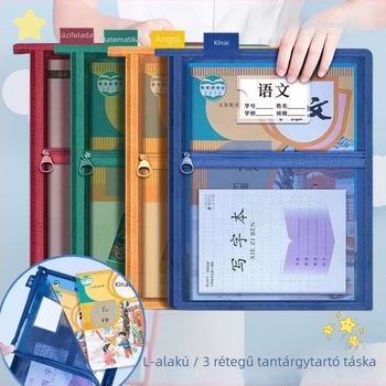 Nylon hálós L-alakú, szélesített dokumentumtároló tantárgyak rendezéséhez, retro színvilággal, cipzárral