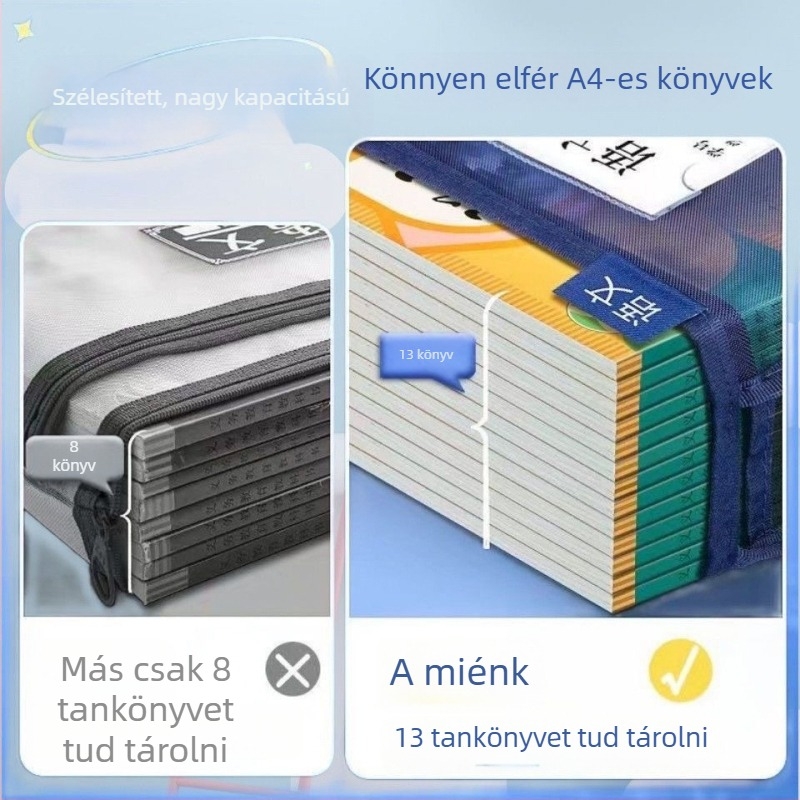 Nylon hálós L-alakú, szélesített dokumentumtároló tantárgyak rendezéséhez, retro színvilággal, cipzárral