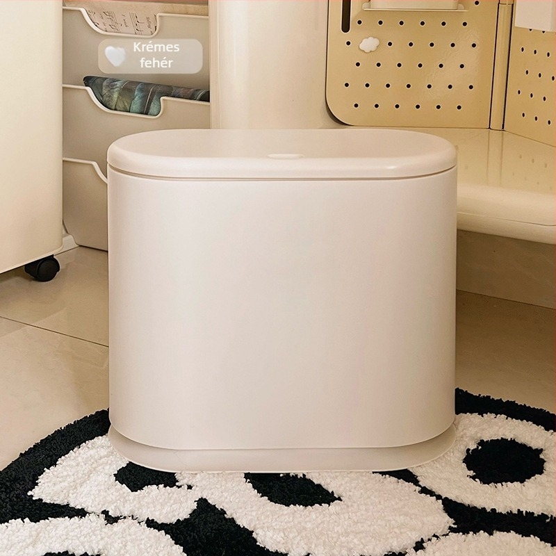 Műanyag szemetes nyomófedéllel, ovális alak, minimalist dizájn, háztartási használatra – nappali, fürdőszoba és hálószoba