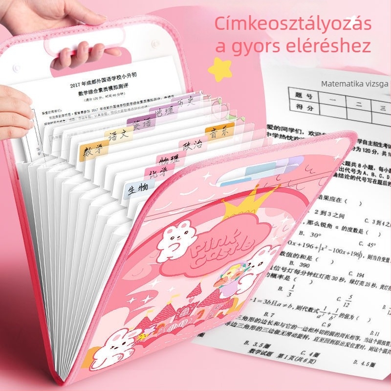 A4 függőleges irattartó, 13 rekesz, nagy kapacitású diákok számára, cipzáras záródás