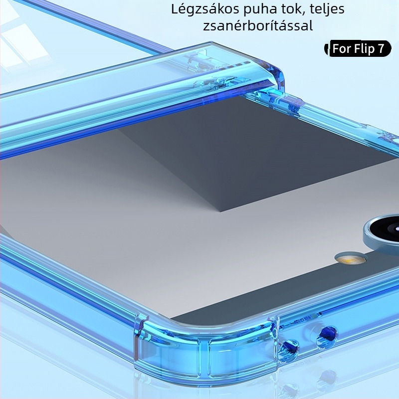 Samsung Z Flip7 tok teljes védelemmel, átlátszó puha ház, összecsukható, ütésálló, könnyű