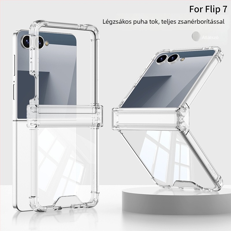 Samsung Z Flip7 tok teljes védelemmel, átlátszó puha ház, összecsukható, ütésálló, könnyű