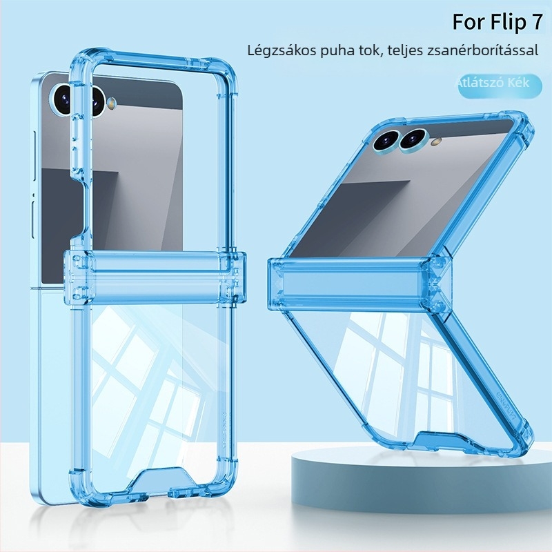 Samsung Z Flip7 tok teljes védelemmel, átlátszó puha ház, összecsukható, ütésálló, könnyű