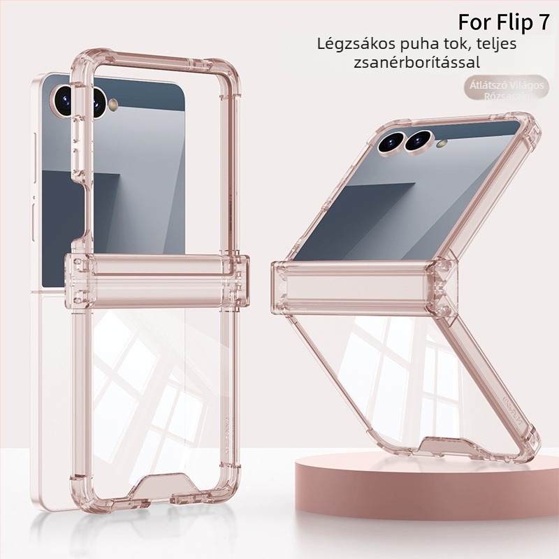 Samsung Z Flip7 tok teljes védelemmel, átlátszó puha ház, összecsukható, ütésálló, könnyű