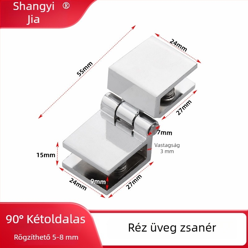 Lyukmentes üvegcsukló, cink ötvözet és réz anyagból, keret nélküli dizájn, boros szekrényhez, könyvespolchoz, zuhany üvegajtóhoz és vitrinához