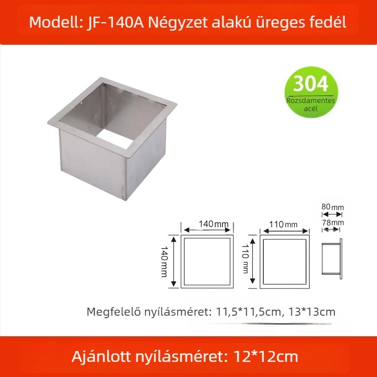 304 rozsdamentes acélból készült üreges díszítésű fedél beépített munkalaphoz, négyszögletes vagy kör alakú szemetesfedél, rejtett dizájn