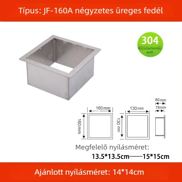 304 rozsdamentes acélból készült üreges díszítésű fedél beépített munkalaphoz, négyszögletes vagy kör alakú szemetesfedél, rejtett dizájn