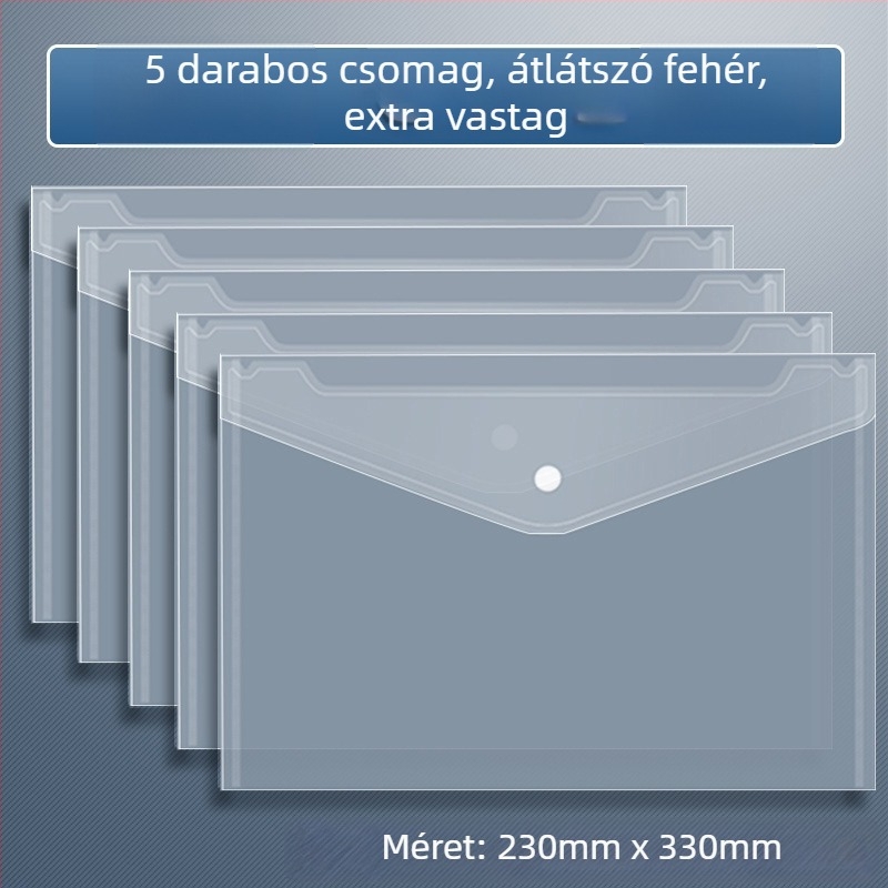Átlátszó műanyag A4-es méretű dosszié, nagy kapacitású, kapcsos zárás, vizsgalevelek és diák dokumentumok tárolására