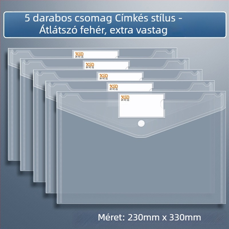 Átlátszó műanyag A4-es méretű dosszié, nagy kapacitású, kapcsos zárás, vizsgalevelek és diák dokumentumok tárolására