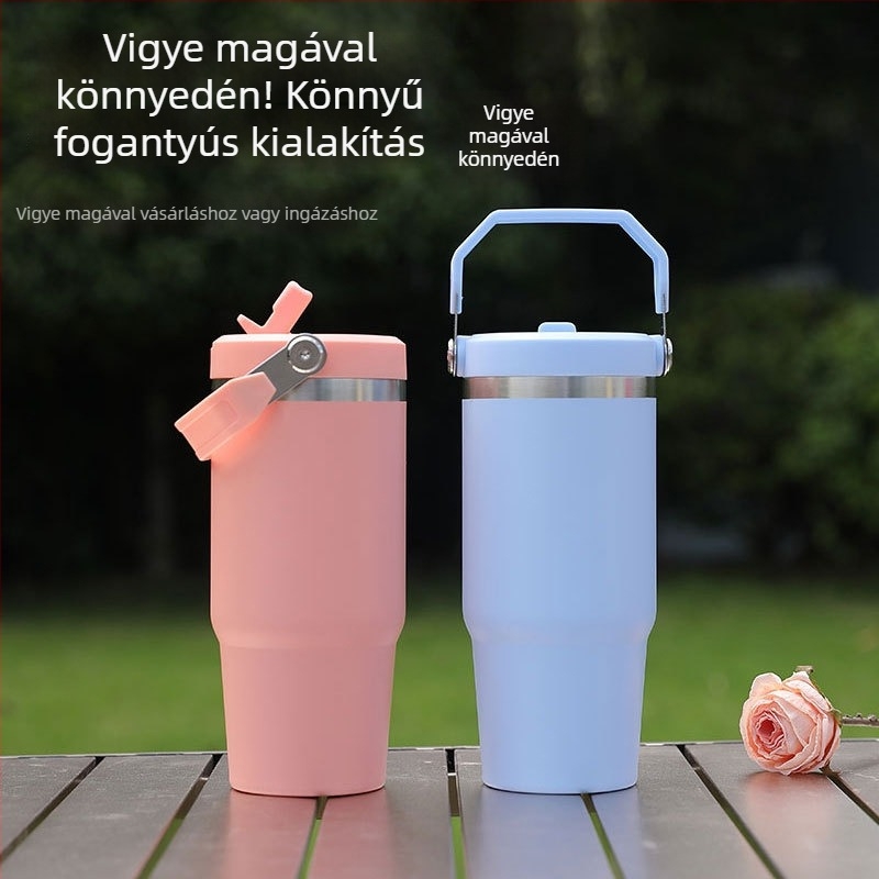 20oz rozsdamentes acél vákuum-szigetelt pohár fogantyúval, hordozható sportos bögre