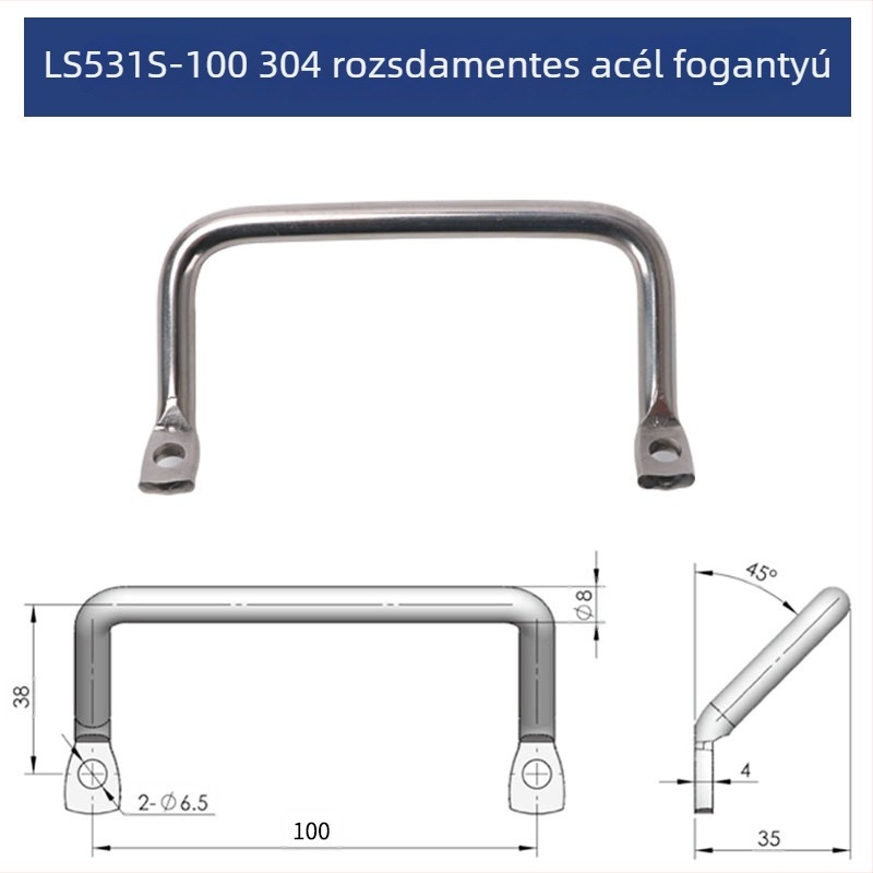 LS531 U-formájú, sík fogantyú, krómozott, 304 rozsdamentes acélból készült fogantyú, ET-35100W – ferde ipari fogantyú a vázhoz