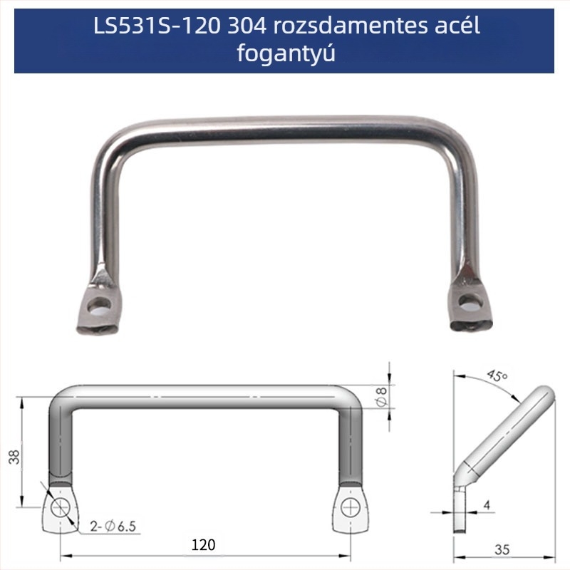 LS531 U-formájú, sík fogantyú, krómozott, 304 rozsdamentes acélból készült fogantyú, ET-35100W – ferde ipari fogantyú a vázhoz