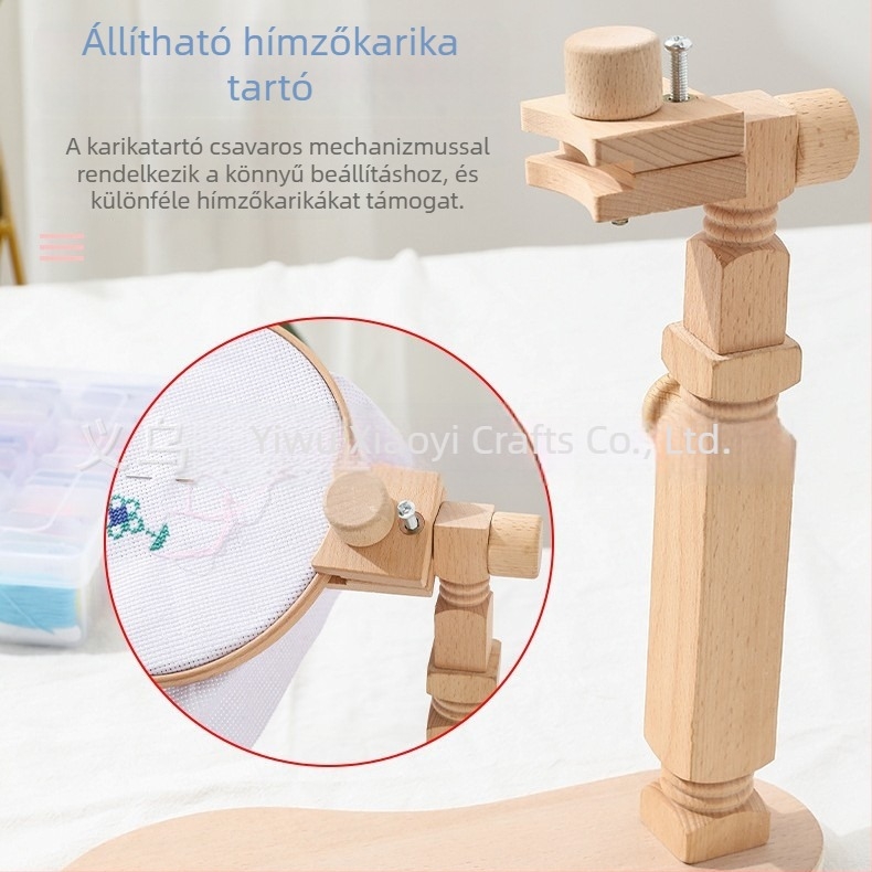 Masszív fából készült keresztszemes keret, kerek asztali hímzőkeret, állítható forgó kézi hímzéshez