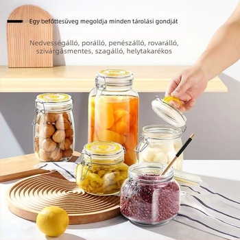 Élelmiszer-minőségű zárható üveg savanyúságok és befőttek számára, kerek tárolóedény