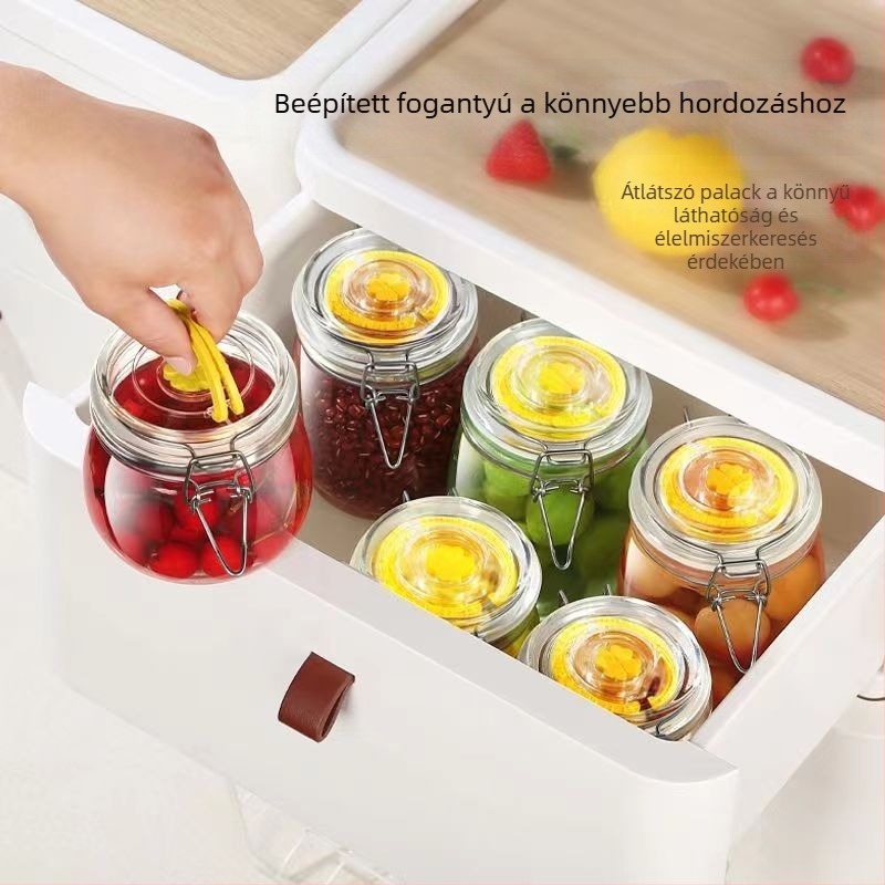 Élelmiszer-minőségű zárható üveg savanyúságok és befőttek számára, kerek tárolóedény