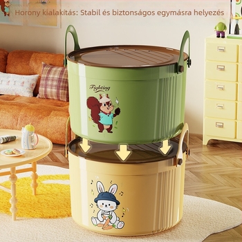 Fedéllel ellátott műanyag tároló doboz, nagy kapacitású, többfunkciós asztali rendező, rajzfilmszerű dizájn