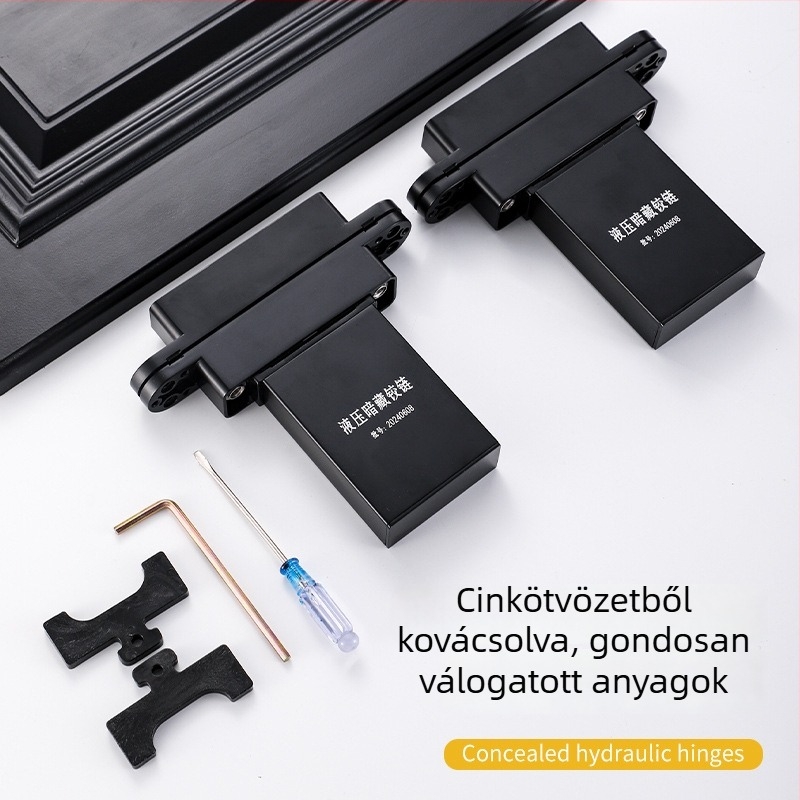 Goode hidraulikus 3D ajtózsanér automatikus zárással, rejtett zsanér, csillapító, csendes működés, faszerkezetű ajtókhoz, kereszt alakú zsanér