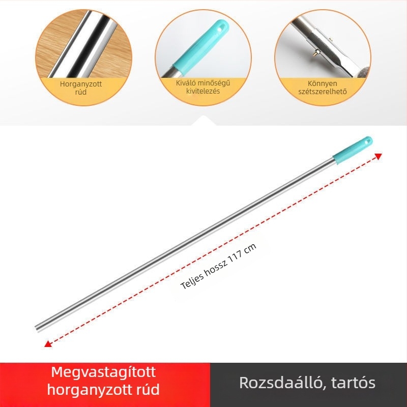 Mop tartozékok: vastagodott egytengelyes rúd, forgó befogó, vas keret, porkeret, mop tartó