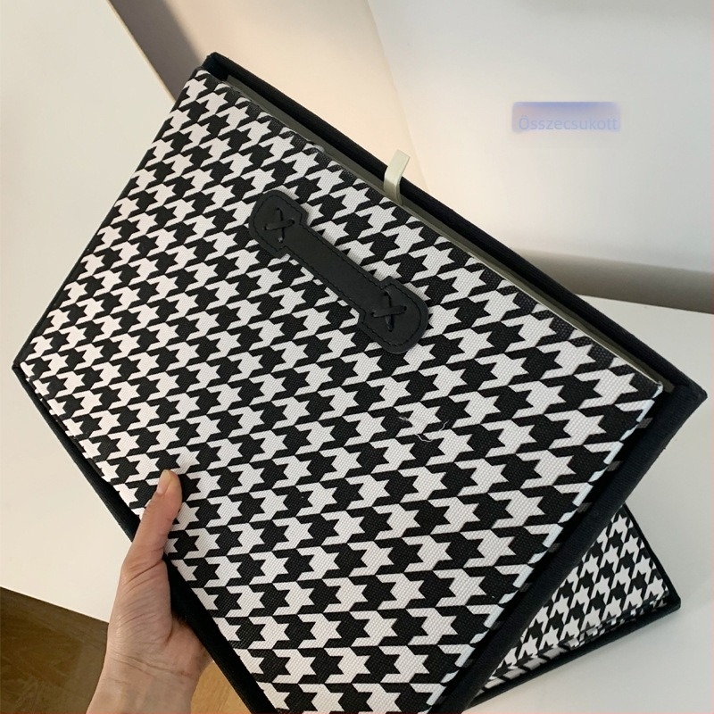 Houndstooth mintás textil hajtogatható tároló fedéllel, 45 L – hordozható asztali rendező kollégiumi szobába, autóba és irodába