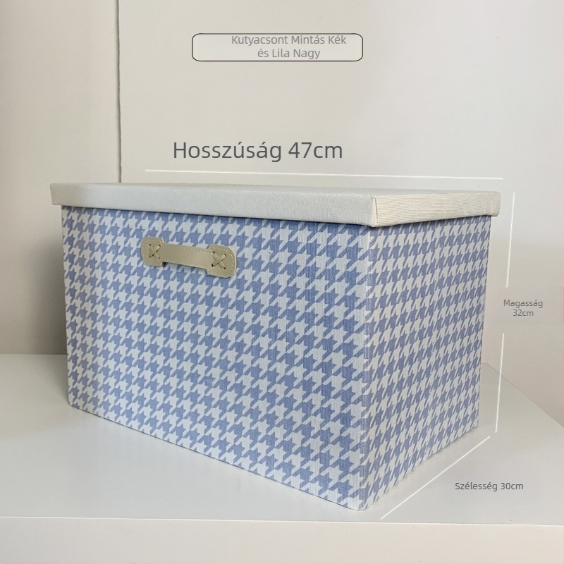 Houndstooth mintás textil hajtogatható tároló fedéllel, 45 L – hordozható asztali rendező kollégiumi szobába, autóba és irodába
