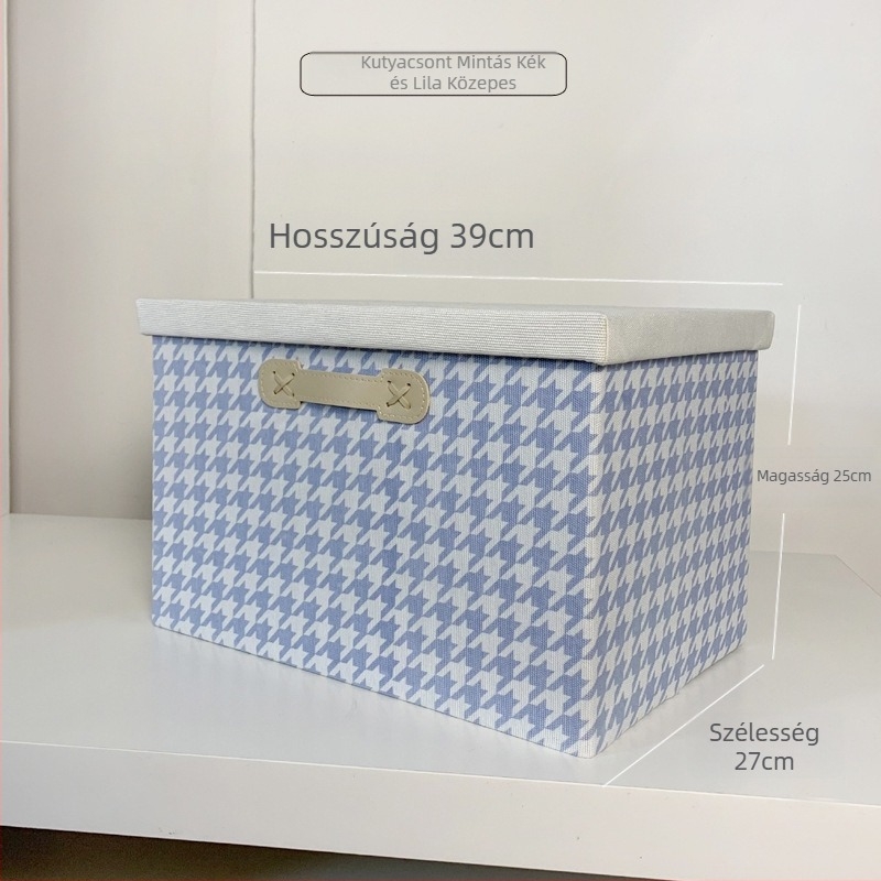 Houndstooth mintás textil hajtogatható tároló fedéllel, 45 L – hordozható asztali rendező kollégiumi szobába, autóba és irodába