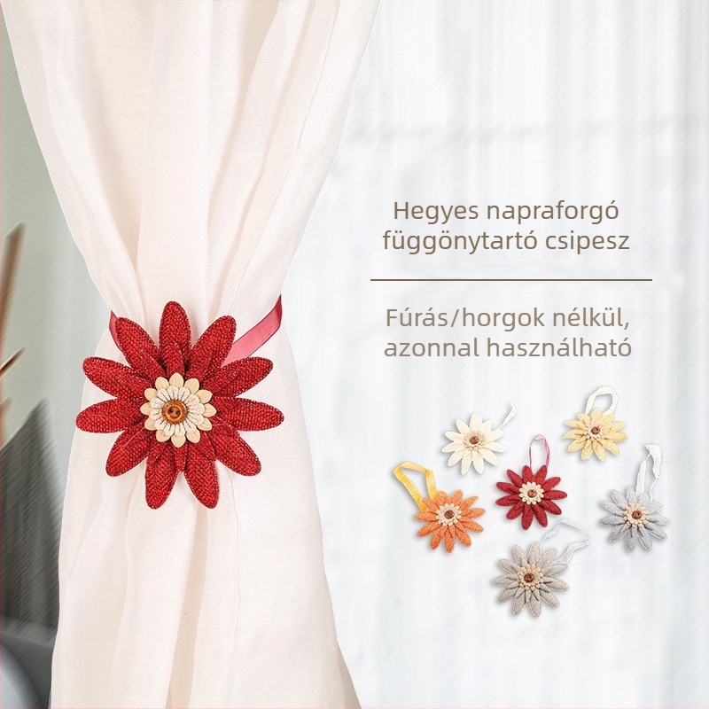 Napraforgó mintás függönycsipesz – modern, minimalist kiegészítő a hálószobába és a nappaliba, fúrás nélkül