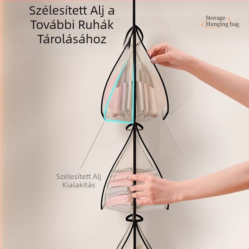 Függő fehérnemű- és zoknitároló táska – hálós szervező falra szerelhető gardróbhoz