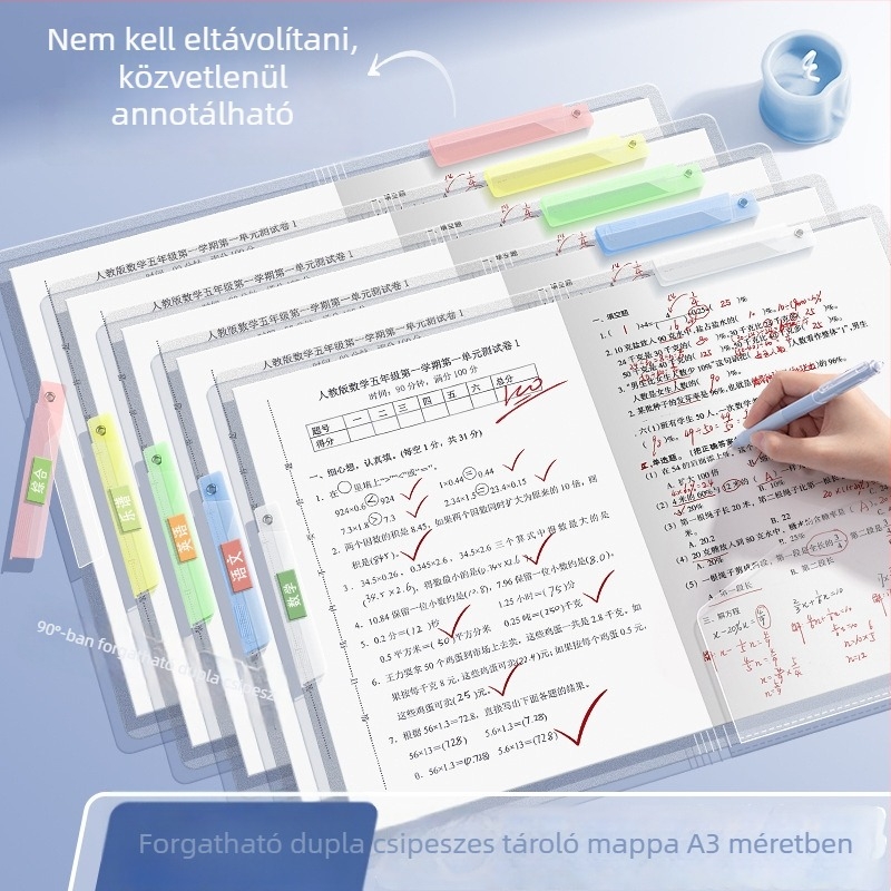 Kaba Bear Kétoldalas csipesz, forgó fájl-tároló, átlátszó dokumentumtáska