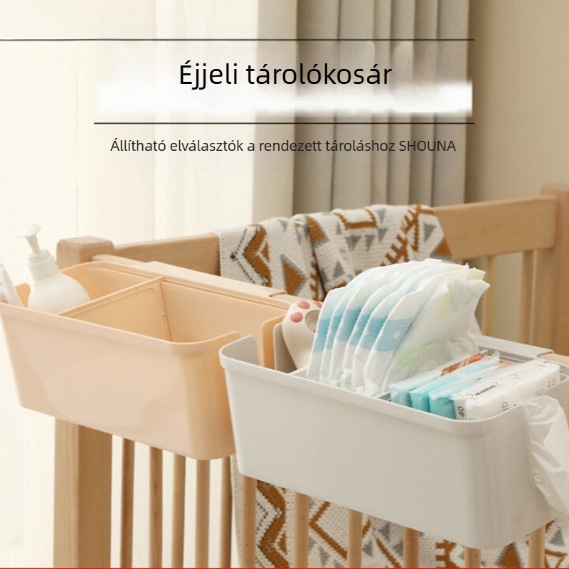 Függő pelenkatároló és tároló kosár bölcsőhöz