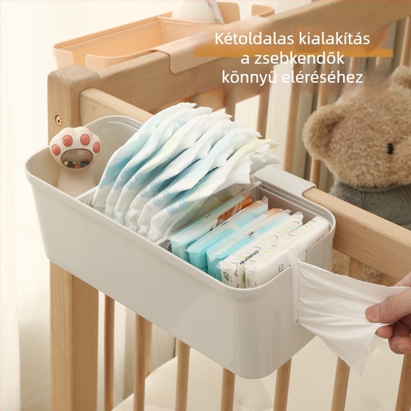 Függő pelenkatároló és tároló kosár bölcsőhöz