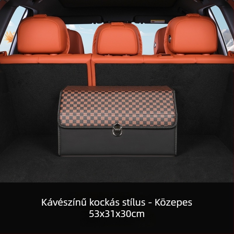 Bőrös autócsomagtartó szervező, összecsukható tároló, vízálló, nagy kapacitású, univerzális belső szervező autókhoz