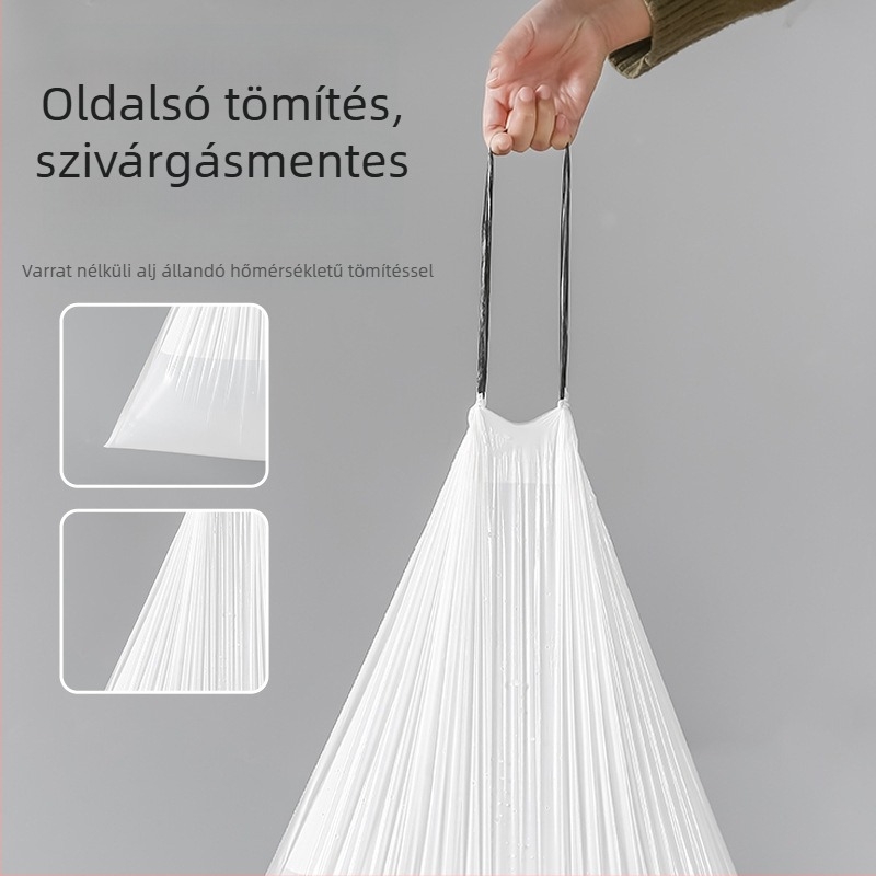 Fekete háztartási szemeteszsák húzózsinórral, vastagított, nagy méretű, irodai használatra