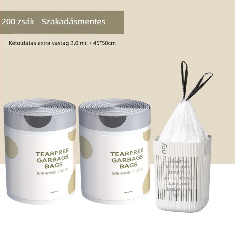 Fekete háztartási szemeteszsák húzózsinórral, vastagított, nagy méretű, irodai használatra