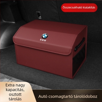 BMW bőrös csomagtartó tároló doboz – kompatibil a 3-as, 5-ös, 7-es sorozatok, X1, X3, X4, X5, X6 GT modellokkal – összecsukható belső tároló doboz, fogantyúval