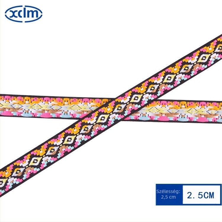 2.5 cm etnikus stílusú jacquard szalag ruhadíszítéshez, gallérszegély és díszítő csík