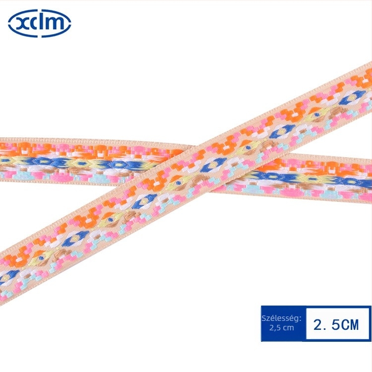 2.5 cm etnikus stílusú jacquard szalag ruhadíszítéshez, gallérszegély és díszítő csík