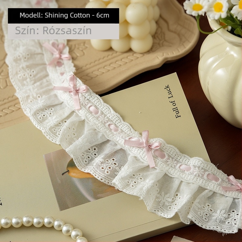 6 cm széles, kettős rétegű pamut masni perforált selyem szalaggal és vízben oldódó hímzett pamut anyaggal – Lolita csipke kiegészítők