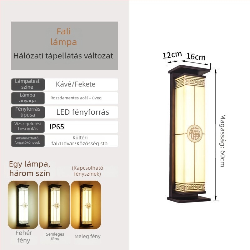Napelemes falikar, modern kínai stílusú kültéri IP65 vízálló fali lámpa – villa kertjéhez, kapuhoz, erkélyhez és kerítéshez