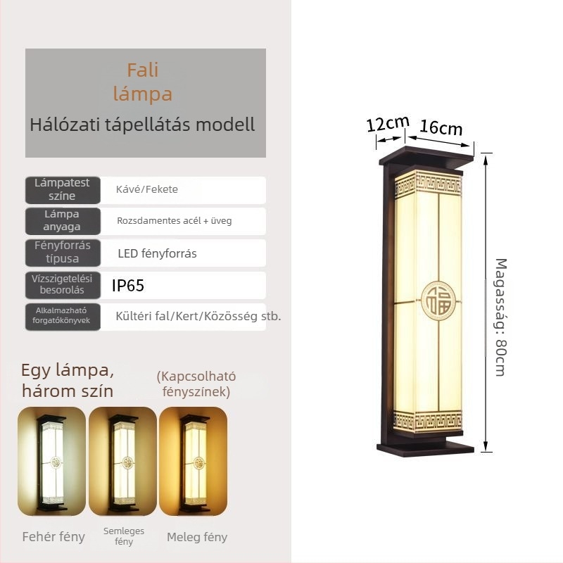 Napelemes falikar, modern kínai stílusú kültéri IP65 vízálló fali lámpa – villa kertjéhez, kapuhoz, erkélyhez és kerítéshez