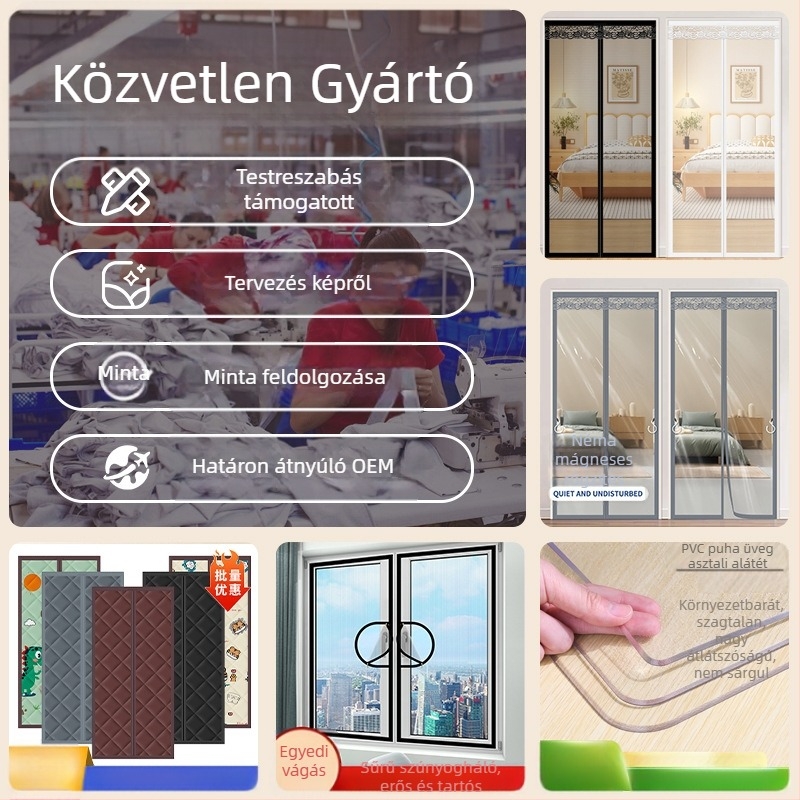 Egyedi otthoni textil ajtófüggönyök, hálós képernyők és asztali alátétek a tervei és mintái alapján.