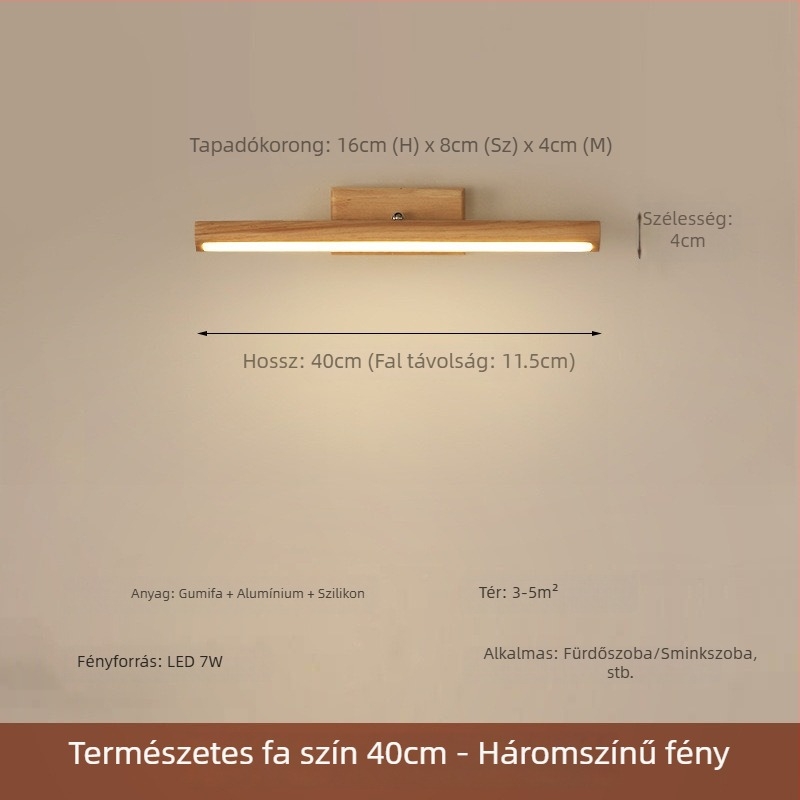 LED fali lámpa diófurnér felülettel fürdőszobai tükrös-szekrényhez és sminkasztalhoz