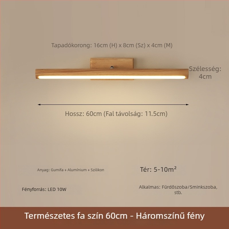 LED fali lámpa diófurnér felülettel fürdőszobai tükrös-szekrényhez és sminkasztalhoz
