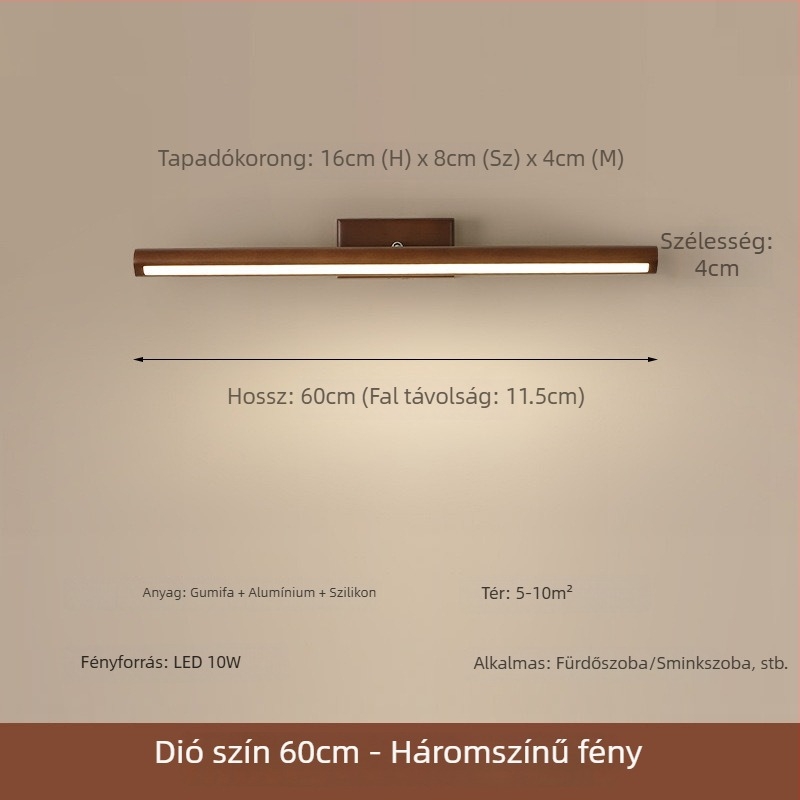 LED fali lámpa diófurnér felülettel fürdőszobai tükrös-szekrényhez és sminkasztalhoz