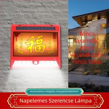 Nagy méretű napelemes falikar szerencse-jellel, bejárathoz – ház vagy villa, vízálló kültéri falikar kerthez és udvarhoz