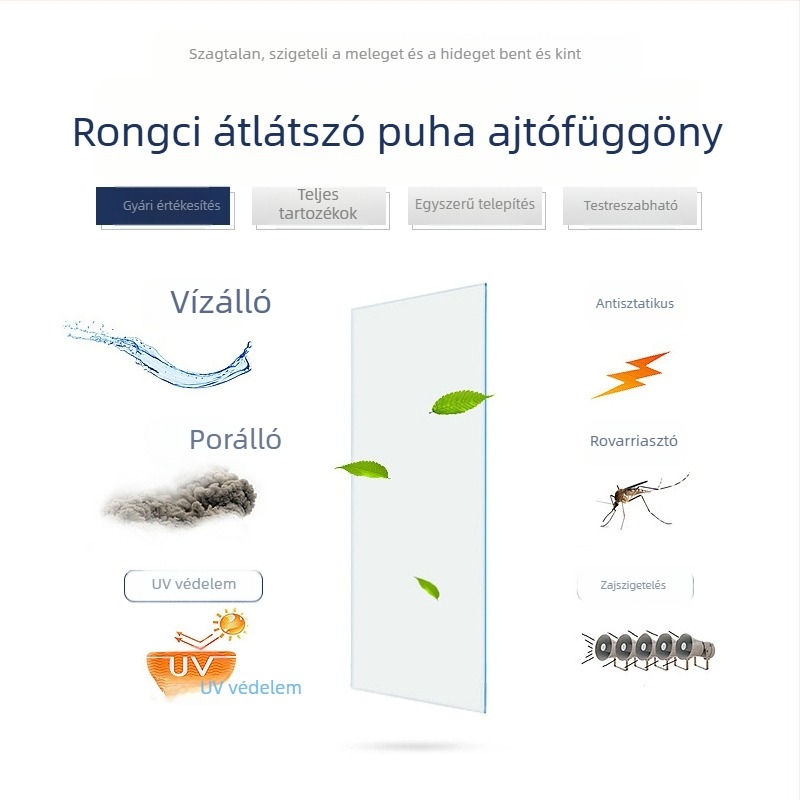 Átlátszó PVC ajtófüggöny, védőszélvédő válaszfal növény- és virágmintával, szúnyogmentes, kereskedelmi helyiségek, fürdőszoba és erkély